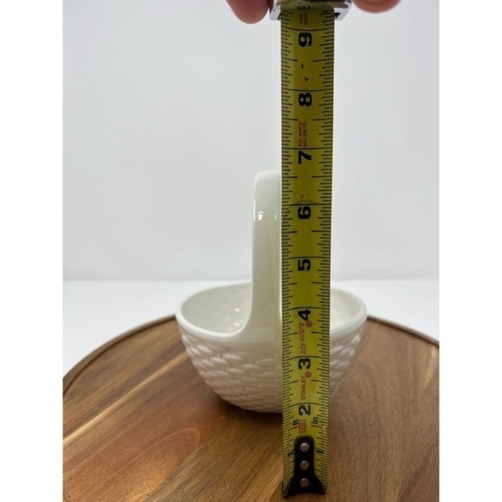 White Ceramic Basket Trinket Dish Handle Holder Small Decor Accent - Picture 8 of 9